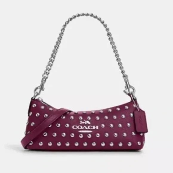 Coach | Bags | Coach Deep Berry Studded Rivet Shoulder Bag | Poshmark